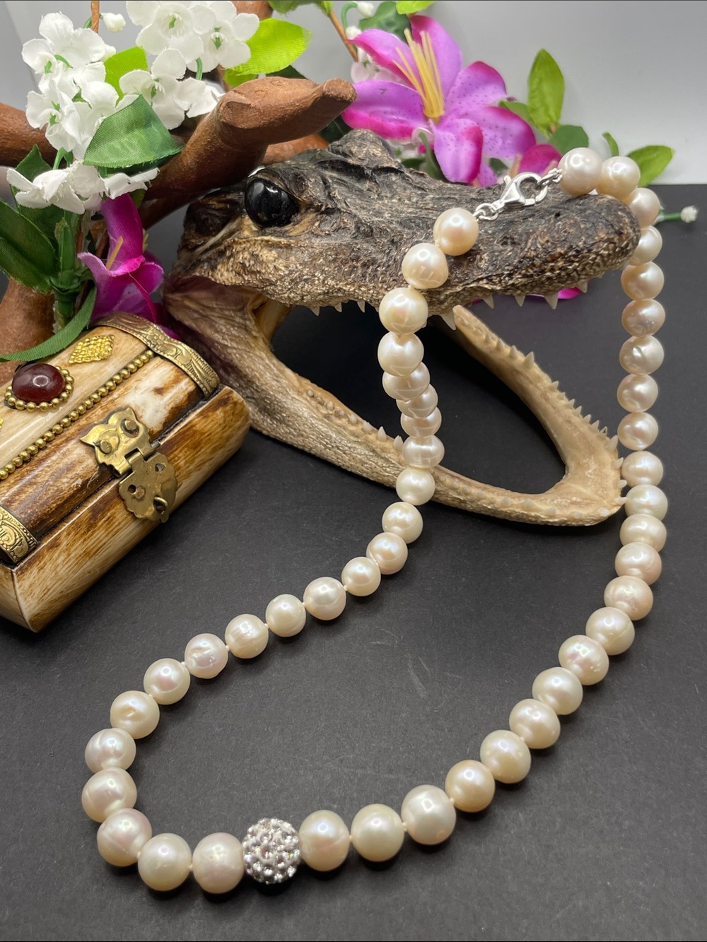 Cultured pearls 9.5mm 925 necklace C31